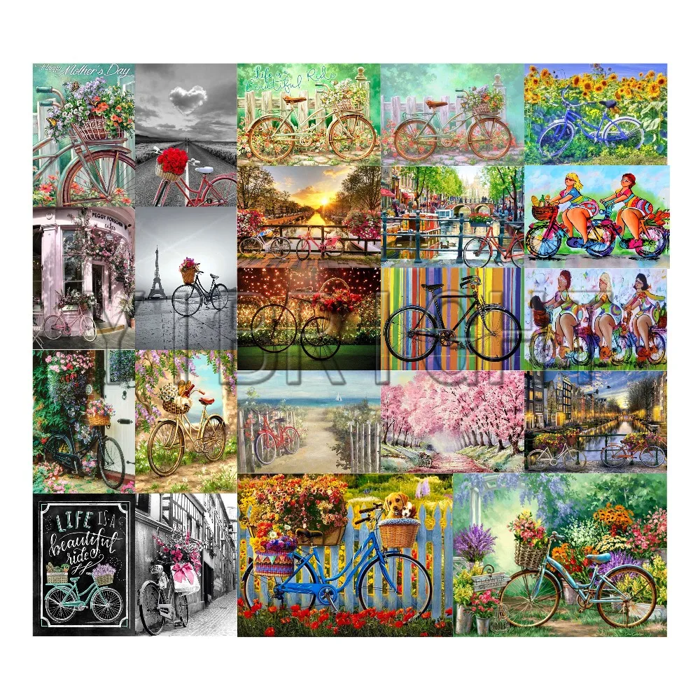 

Needlework Diy Diamond Painting Landscape Cross Stitch Embroidery Bicycles Full Square Illustration Full Rhinestone Mosaic ZH25