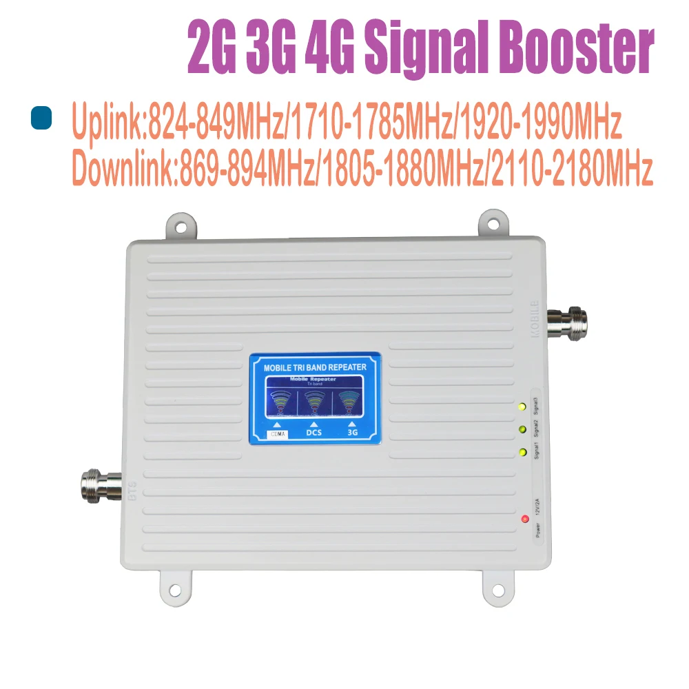 Tri BAND 850 / 1800 / 2100mhz 2G 3G 4G Smart cell phone signal booster mobile signal repeater amplifier kit with indoor antenna
