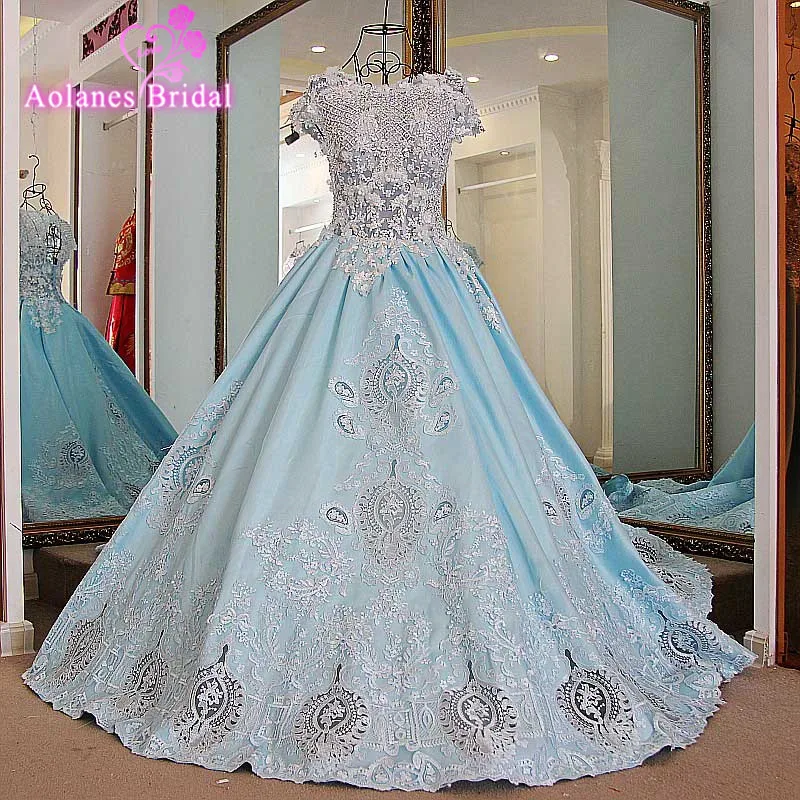 AOLANES Vestido De Festa Голубое Бальное платье с блестками и кристаллами Длинные вечерние