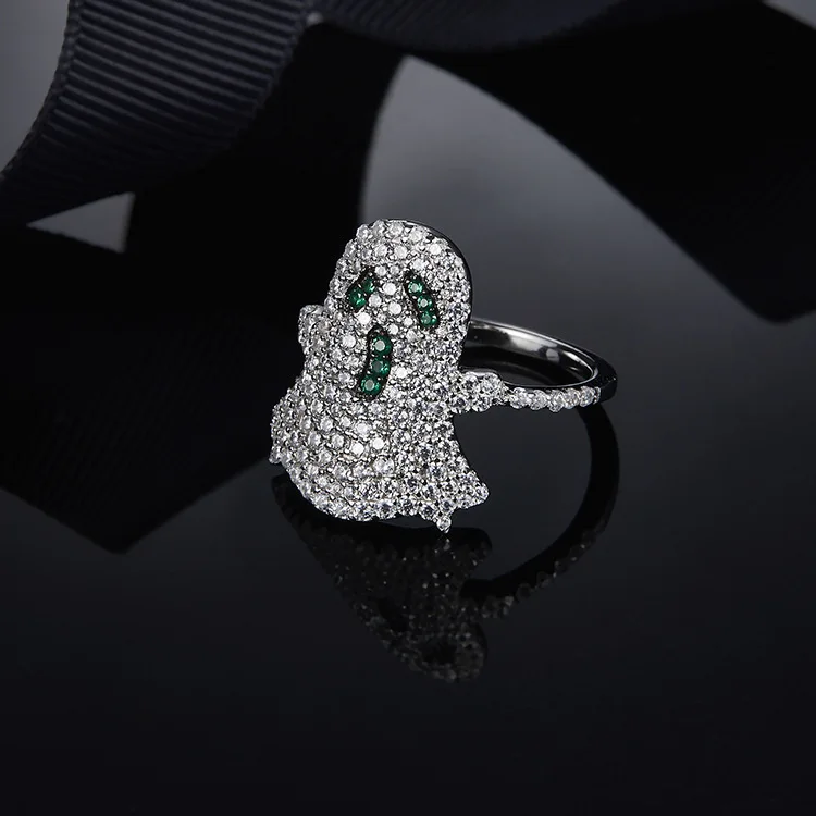 

Luxury Brand New green cz Specter Ring , Monaco 925 sterling silver mirco zircon cute skull ghost rings for women bague femme