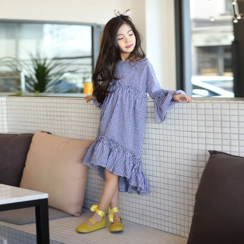 

Children Clothing Kid Girls Dress 2019 New Korean Style Spring Autumn Cotton Plaid Princess Dresses Big Girl Ruffle Dress GDR530