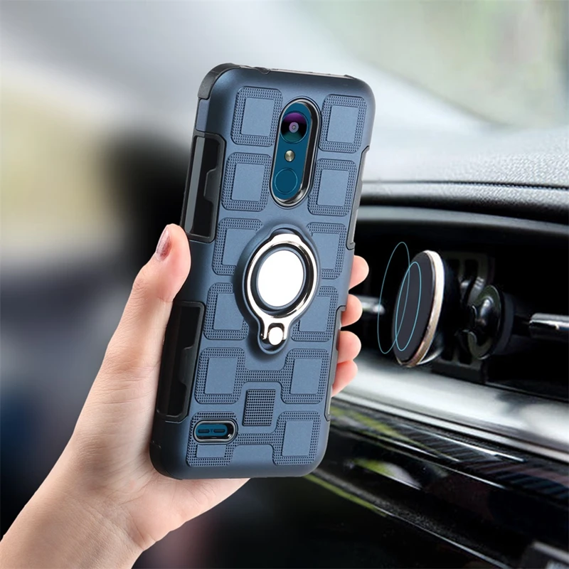

Dual Layer Armor For LG Q6 Mini Q7 Alpha Q8 Plus Case Finger Ring Magnetic Car Holder sFor LG Stylus 3 Stylo 4 V30 K8 K10 2018