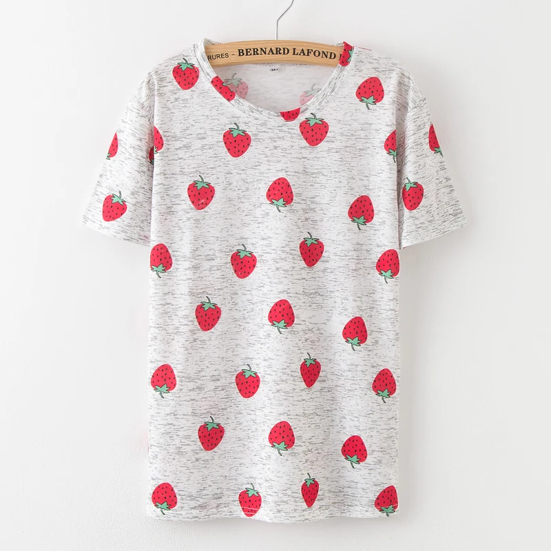 Blusa новый летний для женщин Топ Футболка Harajuku фрукты Клубника печати панковская