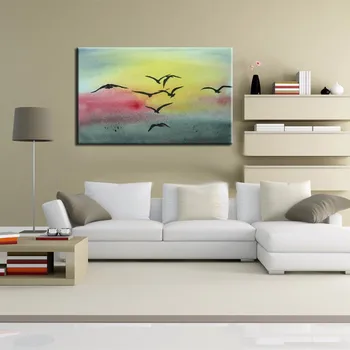 

Free Shipping Handpainted Landscape Sea Gull Oil Paintings On Canvas Abstract Birds Pictures Flying In Sky For Wall Decoration