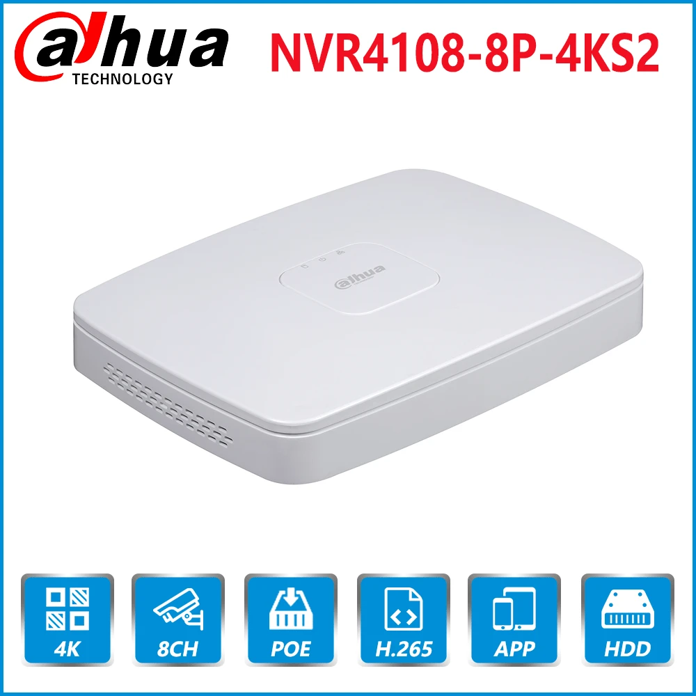 Dahua английский 4K POE NVR NVR4108-8P-4KS2 с 8ch PoE h.265 видео рекордер поддержка ONVIF 2,4 SDK CGI с логотипом