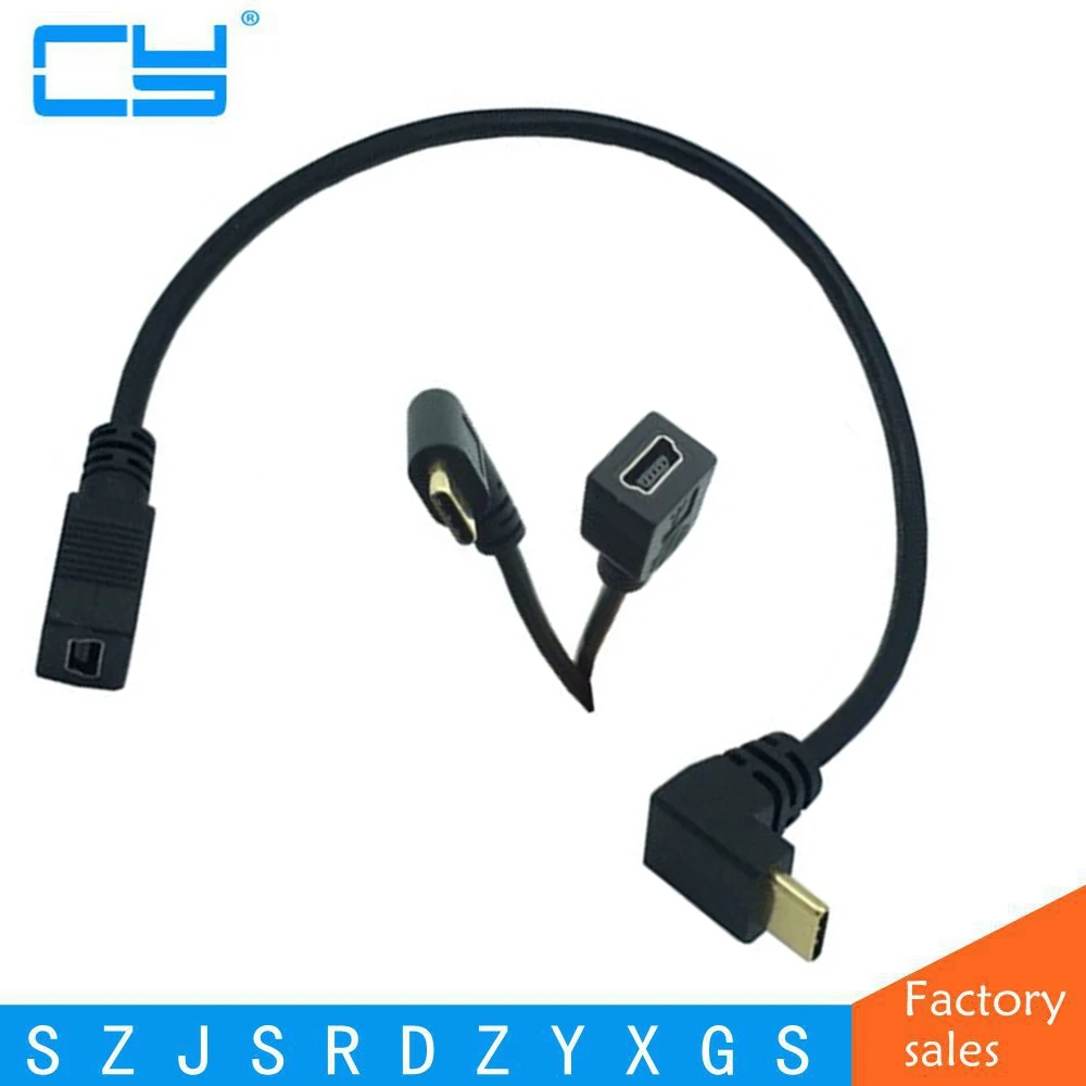 Зарядный кабель USB 0 25 Type C преобразователь м с двумя штекерами левый и правый угол