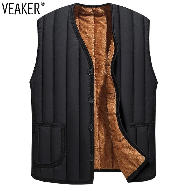

2018 Men's Black Fleece Vest Coat Male Winter Sleeveless Vests Outerwear Warm Down Fleece liner Vests Jackets Plus Size 3XL