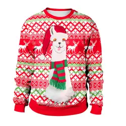 Женский Рождественский пуловер с длинными рукавами и принтом альпаки, пуловер большого размера, толстовка с принтом альпаки, топы, блузка