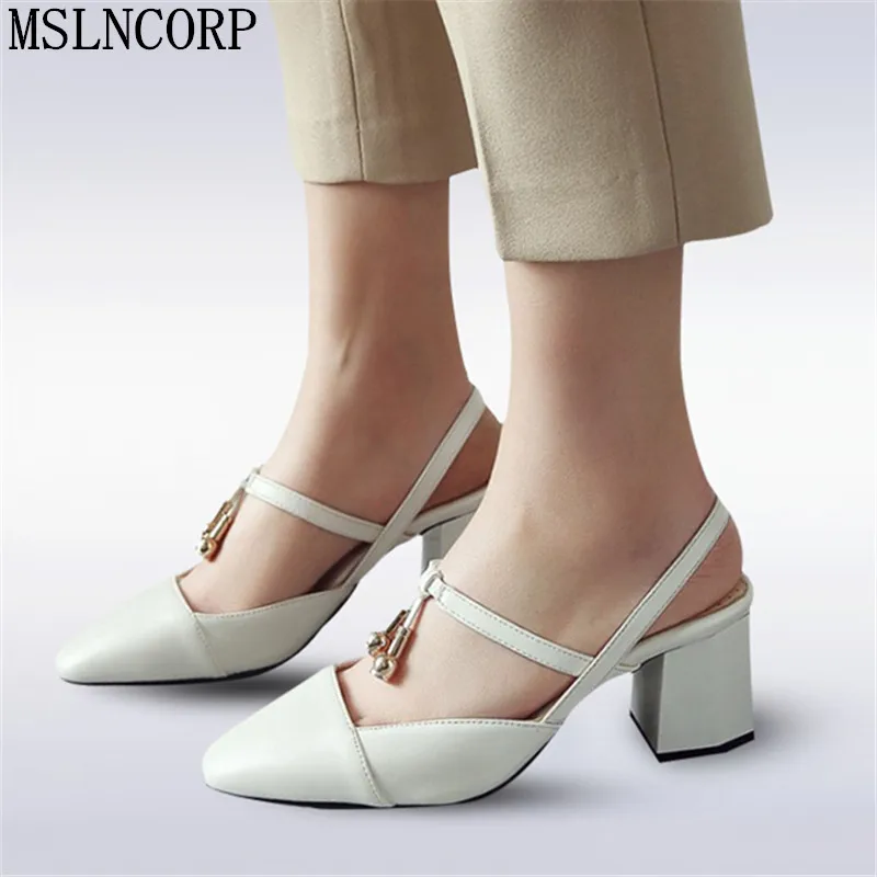 

plus size 34-46 Women Summer Sandals Shoes Woman zapatos mujer Pointed Toe Thick Heels Pumps High Heels Sandalias Mujer feminina