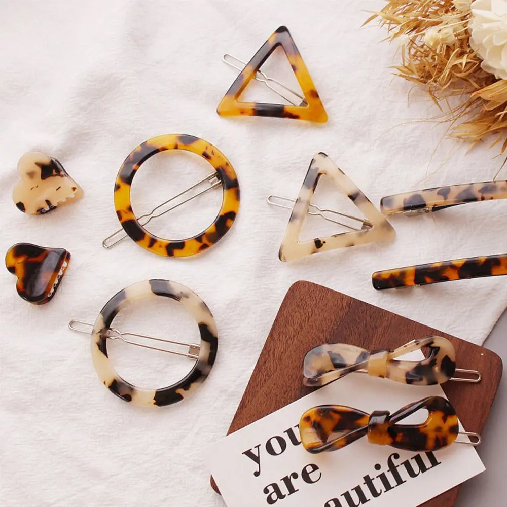 

2019 New Women Acetate Leopard Print Round Triangle Bow Simple Hairpin Barrette Lady Hair Clip Headband Fashion Hair Accessories