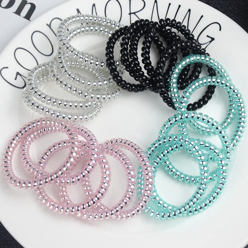 10 قطعة النساء فتاة سلك الهاتف خط عقال المطاط حبل الشعر مطاطا Hairbands دوامة شكل الشعر العلاقات زينة الرأس
