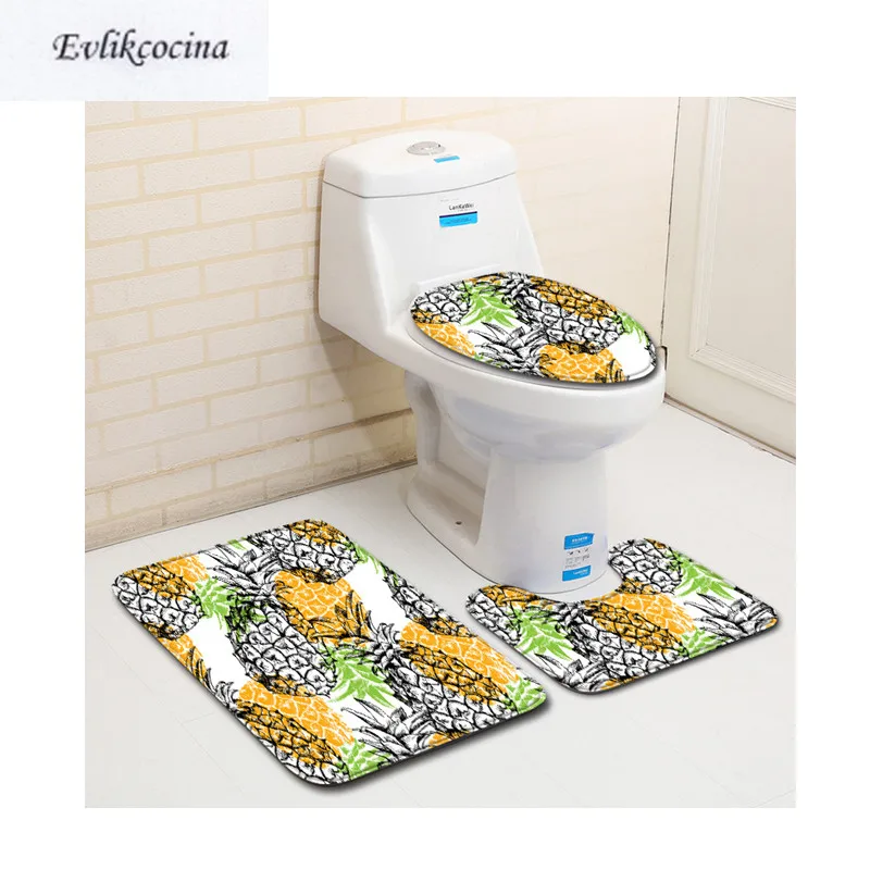 Free Shipping 3pcs Black Yellow Pinapple Banyo Bathroom Carpet