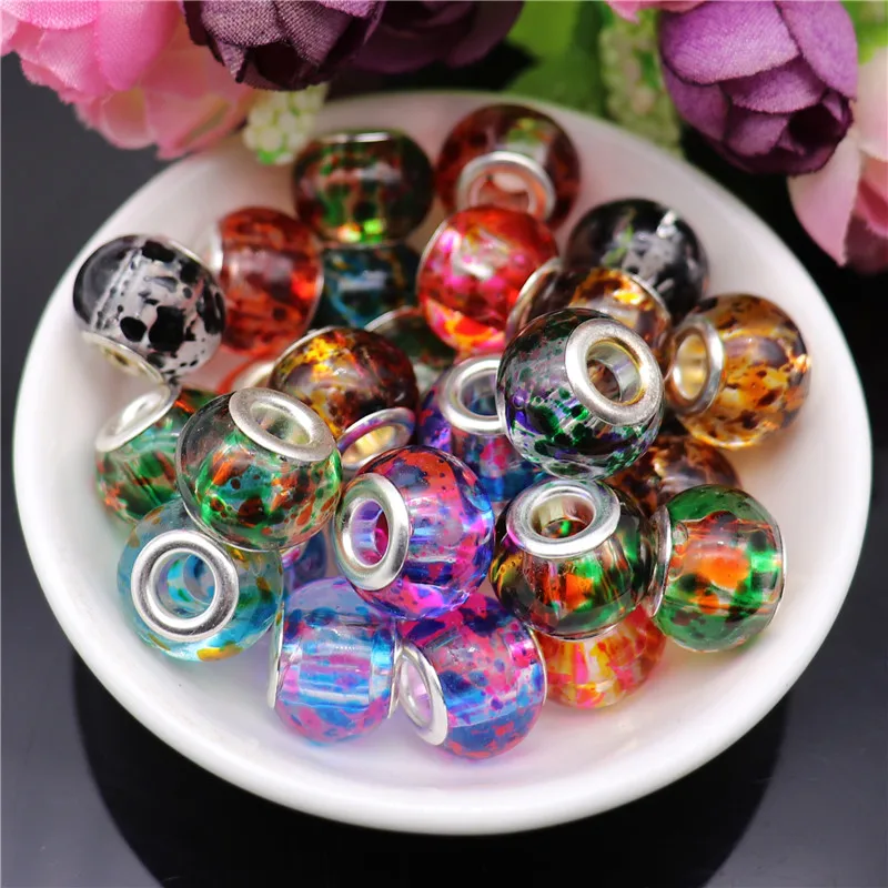 

10Pcs 16mm Flower Round Loose Big Hole Glass Bead Crystal Clear Beads Charm fit for Pandora Bracelet Necklace DIY Jewelry Making