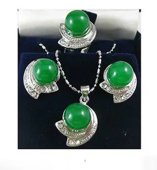 

Free Shipping green fine stone crystal earrings necklace pendant ring set For women
