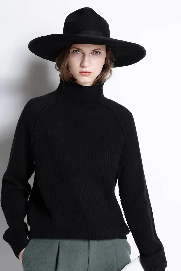 Зимние свободные свитера, мода, Женский Осенний толстый кашемировый свитер с высоким воротом, женский теплый вязаный пуловер с длинным рукавом, топы - Color: Black