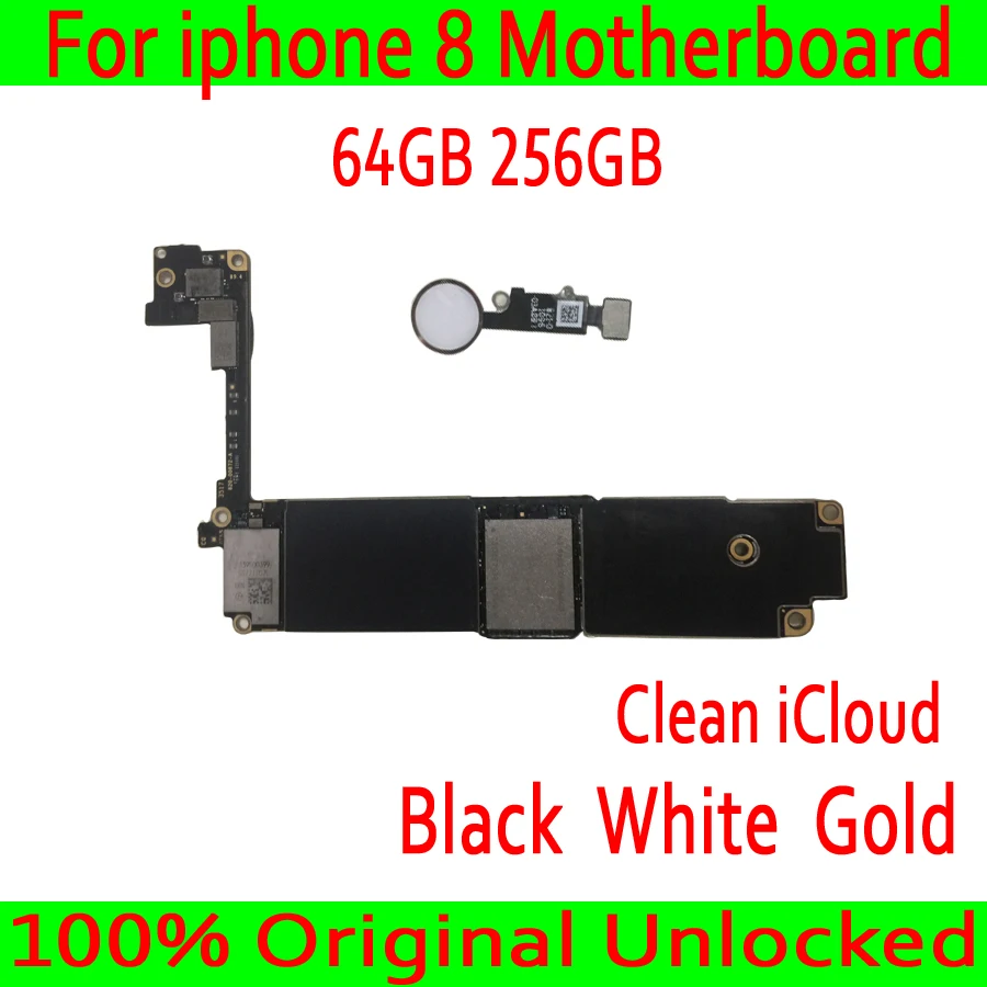

For iphone 8 unlocked Motherboard 64GB / 256GB,100% Original for iphone 8 Mainboard unlocked Logic board with Touch ID+Chips