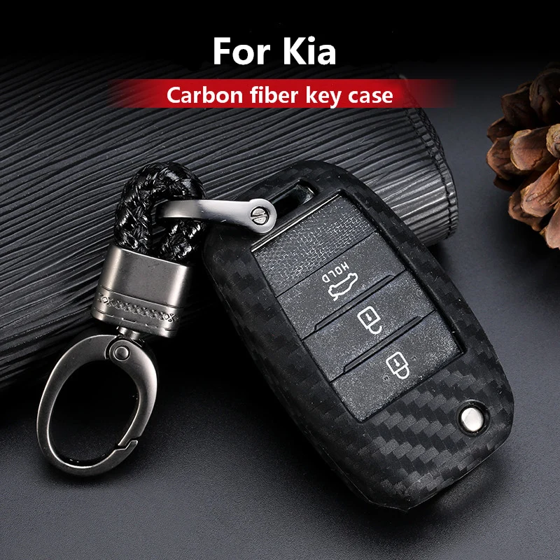 

2019 New Carbon Fiber Silica gel Key Cover Case For Kia KX5 K2 K3 K4 K5 Rio Sportage QL Ceed Sorento Cerato Car keychain keyring