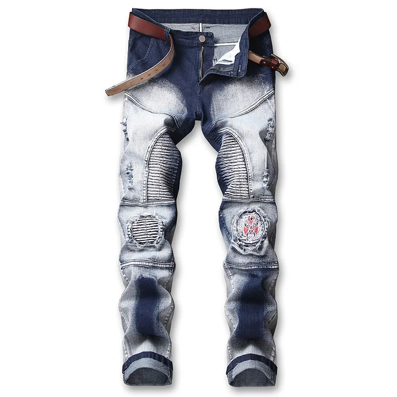Mcikkny personity мужские джинсовые брюки, линялый Байкерский стиль, повседневные джинсы, стрейч, мотоциклетные джинсовые брюки, Hi-street, размер 28-42