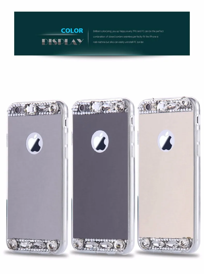 6S 7 Plus Luxury Diamond Glitter Mirror Case For Apple iPhone7 Plus 6 6s Plus 5 5S SE Dual Layer Bling TPU Slim Clear Back Cover (6)