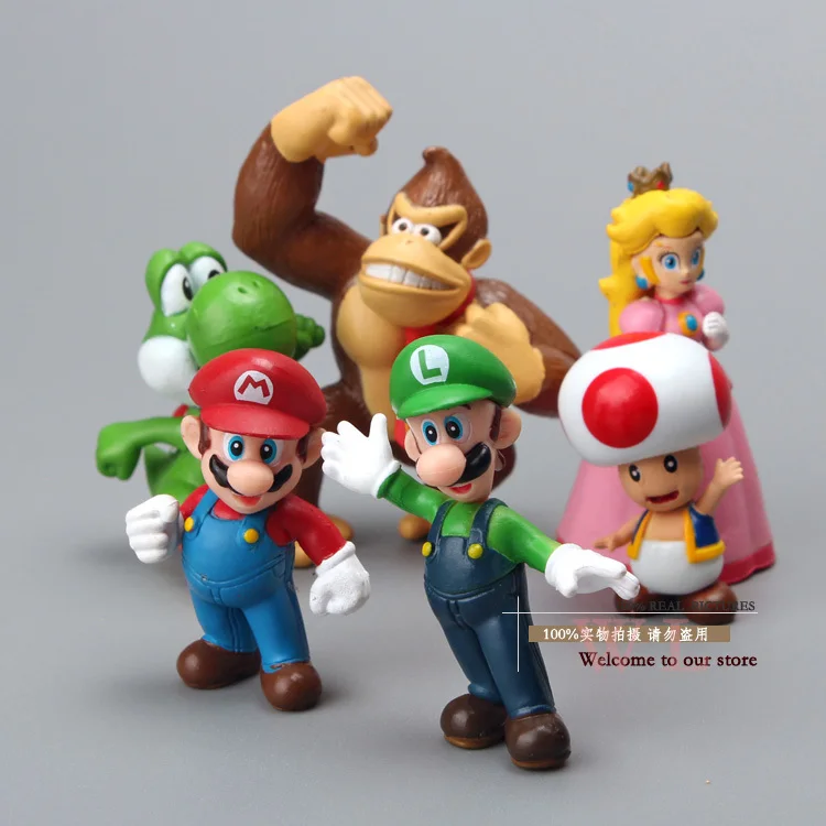 Free Shipping Super Mario Bros Peach Toad Mario Luigi Yoshi Donkey Kong PVC Action Figure Toys Dolls 6pcs/set New in Box SMFG218