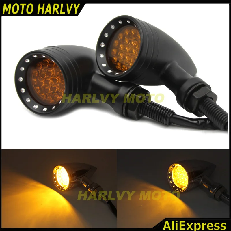 

BLACK Amber LED Black Housing Stop Brake Running Turn Signal Tail Light For Dyna Bobber chopper, cruiser Most Models