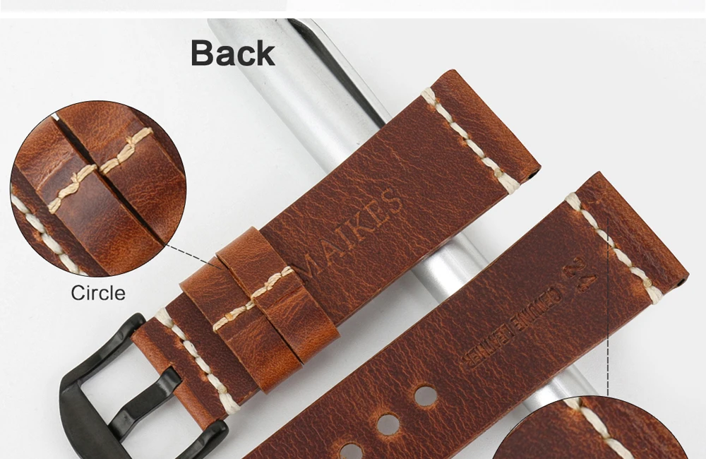 MAIKES,, новейший дизайн, 20 мм, 22 мм, 24 мм, черный ремешок из натуральной кожи, винтажные браслеты с белой стрелкой, аксессуары для наручных часов