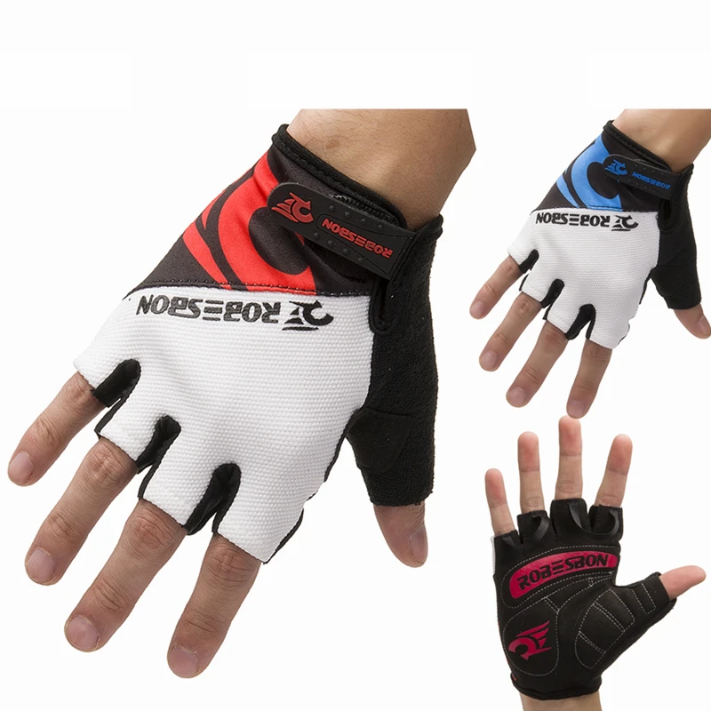 ROBESBON Men MTB Cycling font b Gloves b font Half Finger Anti slip Silica Gel Short
