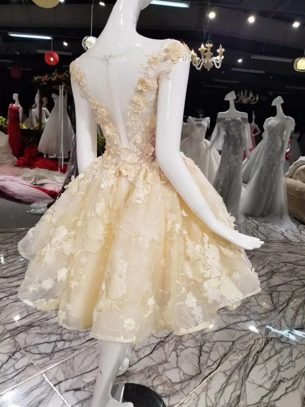 Cloverbridal шампанское Короткие Кружева без рукавов выпускной для девочек-подростков 9th платье Невидимый молния Назад для девочек подростков