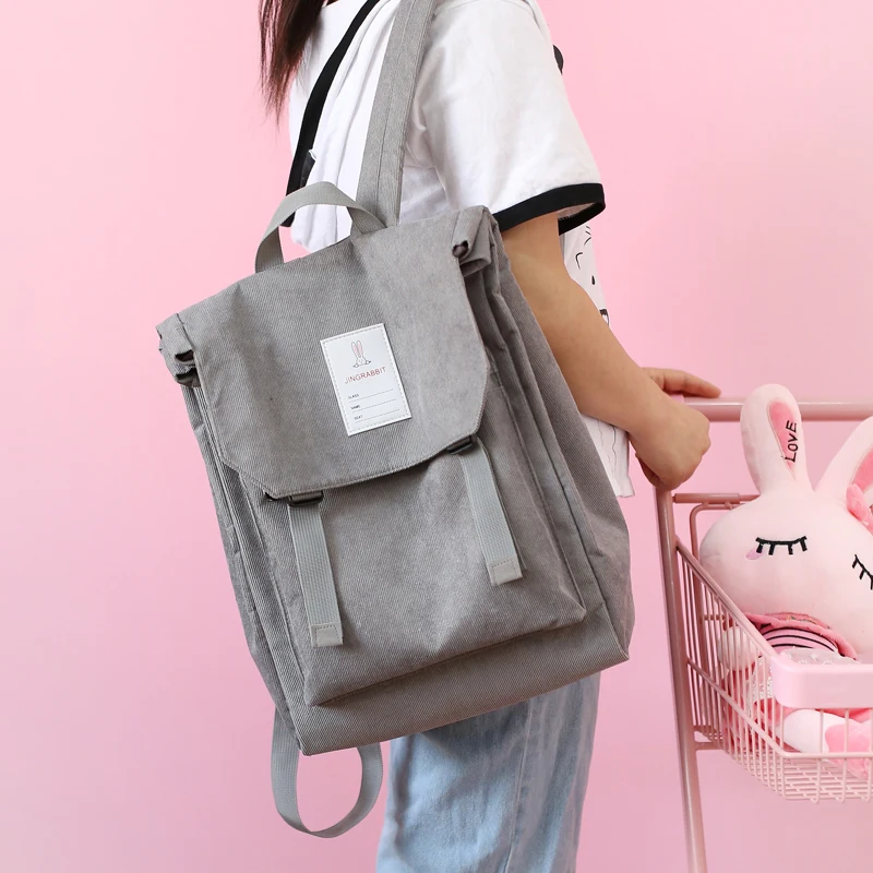  Korean Corduroy Women Gray Backpack Preppy Style Rabbit Travel School Bag Pack For Teenage Girls Mo - 32996775715