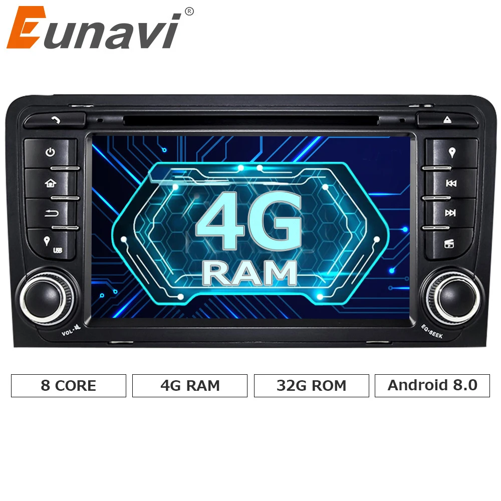 

Eunavi 7" 2 Din Octa 8 Core Android 8.0 Car DVD Radio Player for Audi A3/S3(2003-2013) stereo video Double 2din audio gps wifi