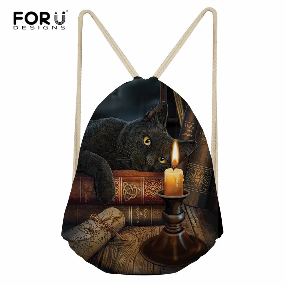 FORUDESIGNS/женские сумки на шнурке готический черный школьный рюкзак с принтом Луны и