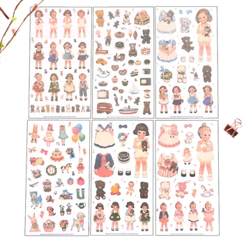 

6PCS/Set Kawaii Girl Dolls Stickers Decorative Stickers Different Shapes Stationery Stickers Craft Decorative Art Labelling