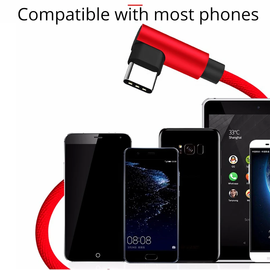 Usb кабель FONKEN с гибкой печатью типа C 90 градусов для зарядки быстрой L USB зарядного