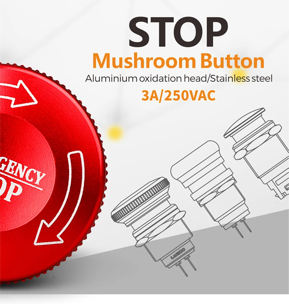 19 мм 22 мм Выключатель без фиксации Гриб аварийная металлическая кнопка