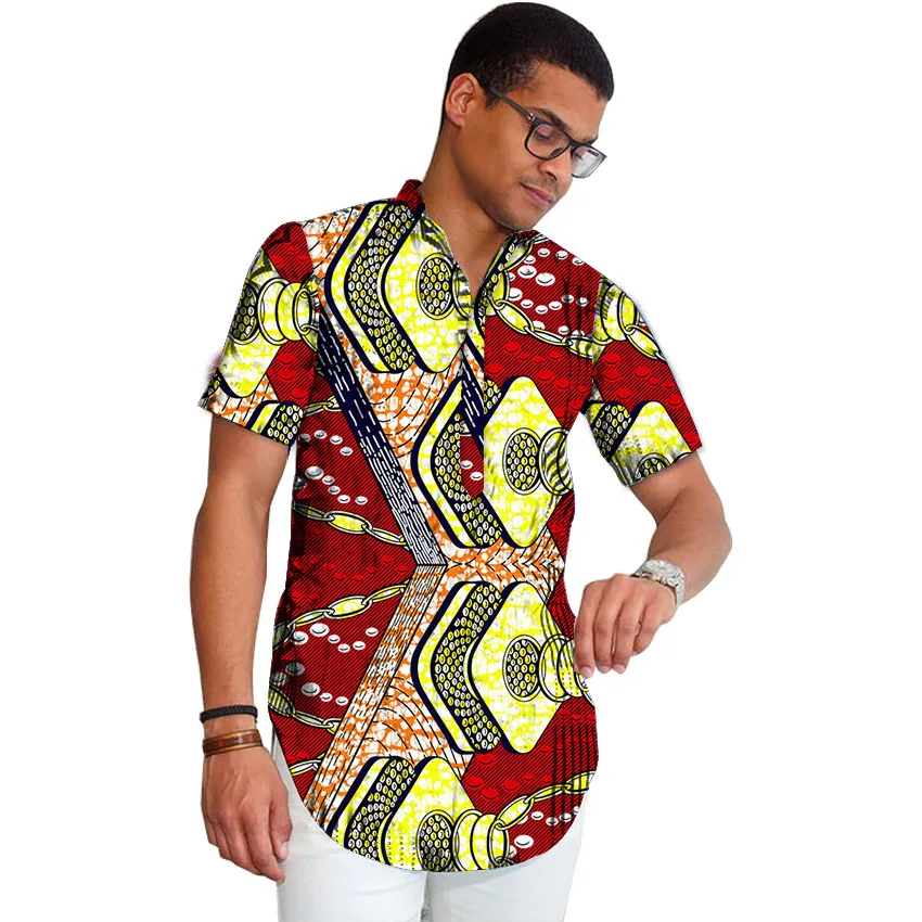 African print men shirt dashiki short sleeve men Africa style shirt stand collar tops summer outfit traditional design