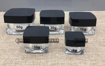 

5G Square Acrylic Cream Jar with Black Cap, 5g Cosmetic Container. 5ml Acrylic Jar