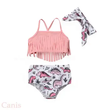

US Newborn Kids Baby Girl Dinosaur Swimsuit Tassel Swimwear Beachwear Bathing Suit 0-24M