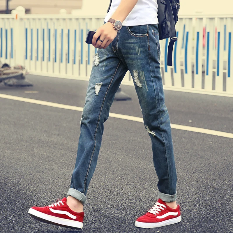 

Men's jeans men's 2017 spring and autumn Korean version of a small straight waist Slim stretch jeans seven colors
