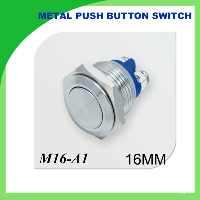

16mm Start Horn Button Momentary Metal Push Button Switch reset flat 3A