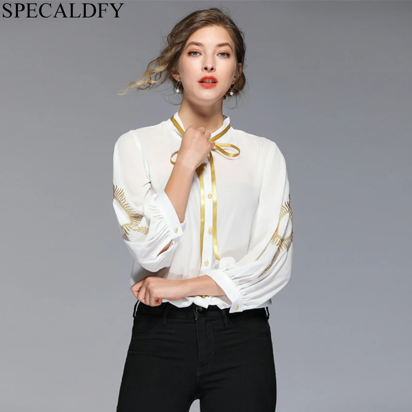 

2019 Spring Long Sleeve Chiffon Blouse Womens Tops And Blouses Women Elegant Embroidery White Shirt Plus Size Blusa Femininas
