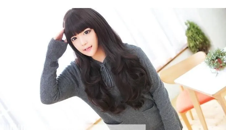 Korean Girls Long Hair Wig Scroll Fluffy Wig Repair Face Big