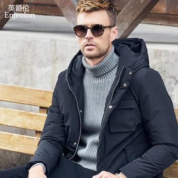 

Enjeolon brand thicken winter down hooded jacket men light down coat for men hoodies parka coat 3XL down parka male YR0124