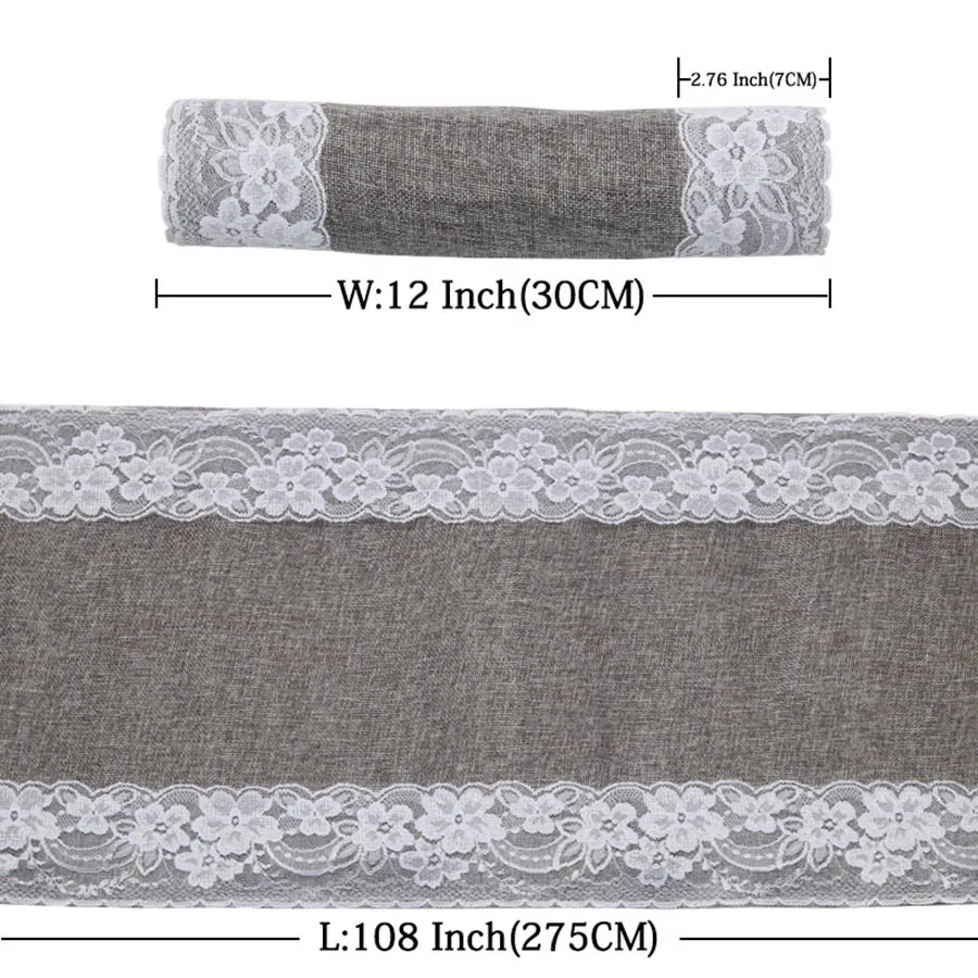 30*275 см имитация конопли Джутовая Ткань Настольный флаг для рождественской свадебной вечеринки украшения Модные серые конопли кружевные ленты