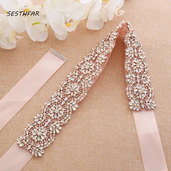 

Rhinestones Wedding Belt Luxury Rose Gold Bridal Dress Belt Hand Beaded Crystal Belt For Bridal Accessories J202RG