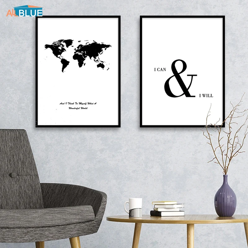 

Scandinavian Decor Poster Print Black And White World Map Poster Canvas Painting Wall Art Pictures Living Room Decoration Quote