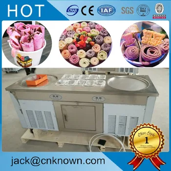 

Import compressor fast cooling 2800 W frying ice cream roll machine double pan with 10 topping fruits pans