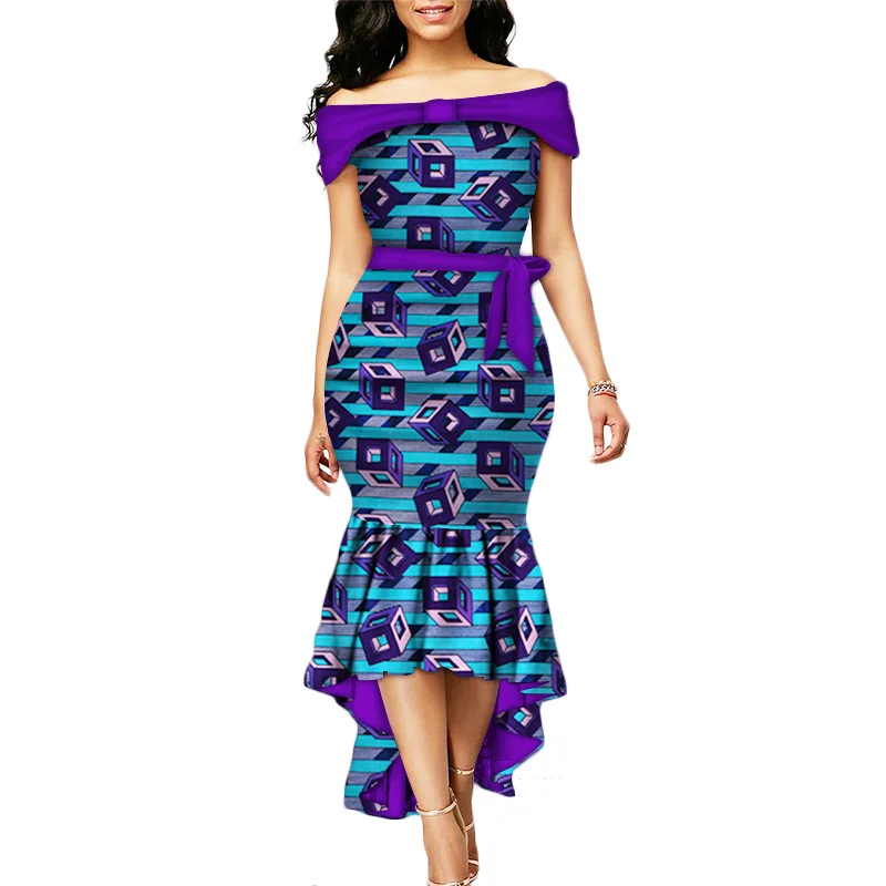 Высококачественные вечерние платья в африканском стиле с принтом для женщин Bazin Riche длинное платье русалки традиционная африканская одежда WY3227 - Цвет: 5