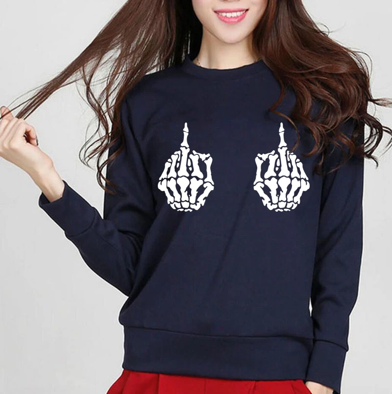 

2019 Spring Autumn Warm Womens Hoodies Women Skull Skeleton Hand Punk Sweatshirt Rock Hoodie For Ladies Fleece Hip Hop Pullovers