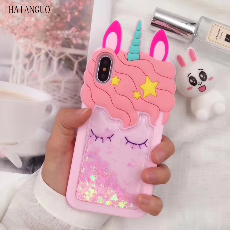 HAIANGUO 3D Unicorn Horse Cartoon Liquid quicksand Love Silicon Soft Phone Cases For huawei P20 lite p8 p9 GR3 2017 cover |