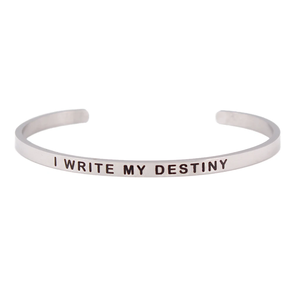 Браслет манжета I WRITE MY DESTINY из нержавеющей стали с выгравированными